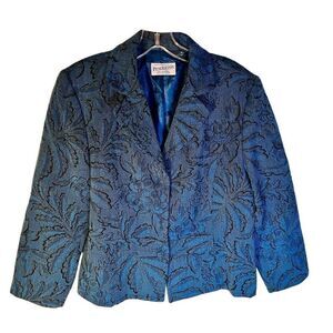 VTG Pendleton Blue Black Floral Snap Button Long Sleeve Women’s Blazer Sz M/L